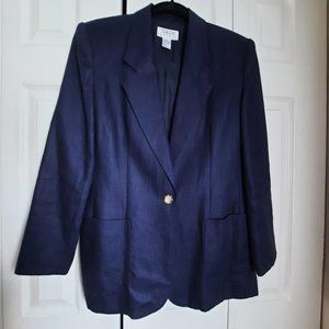Talbots Petites Vintage Linen Navy Blue Structured Blazer Size 8P